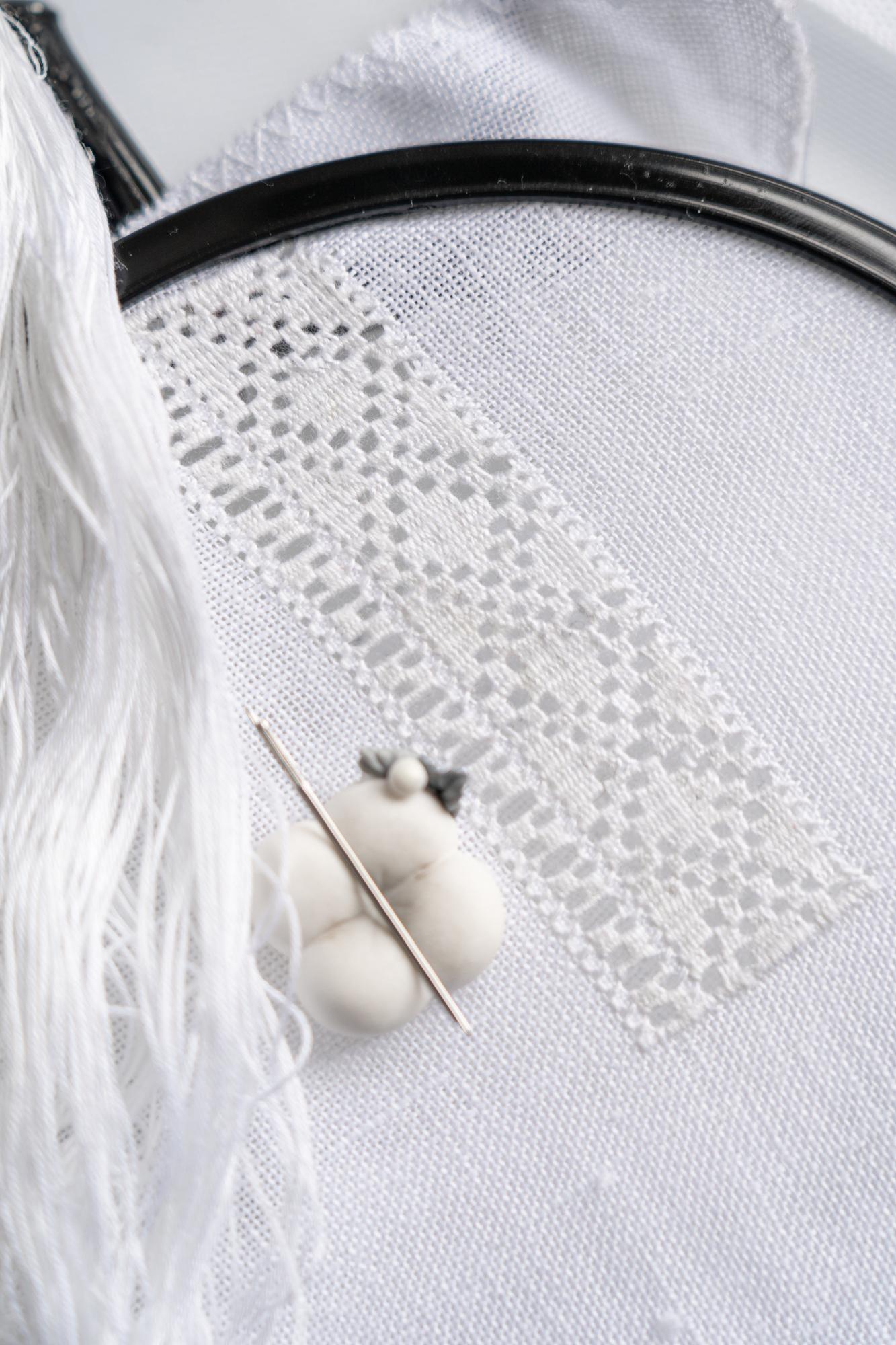 Close-up of floral satin stitch